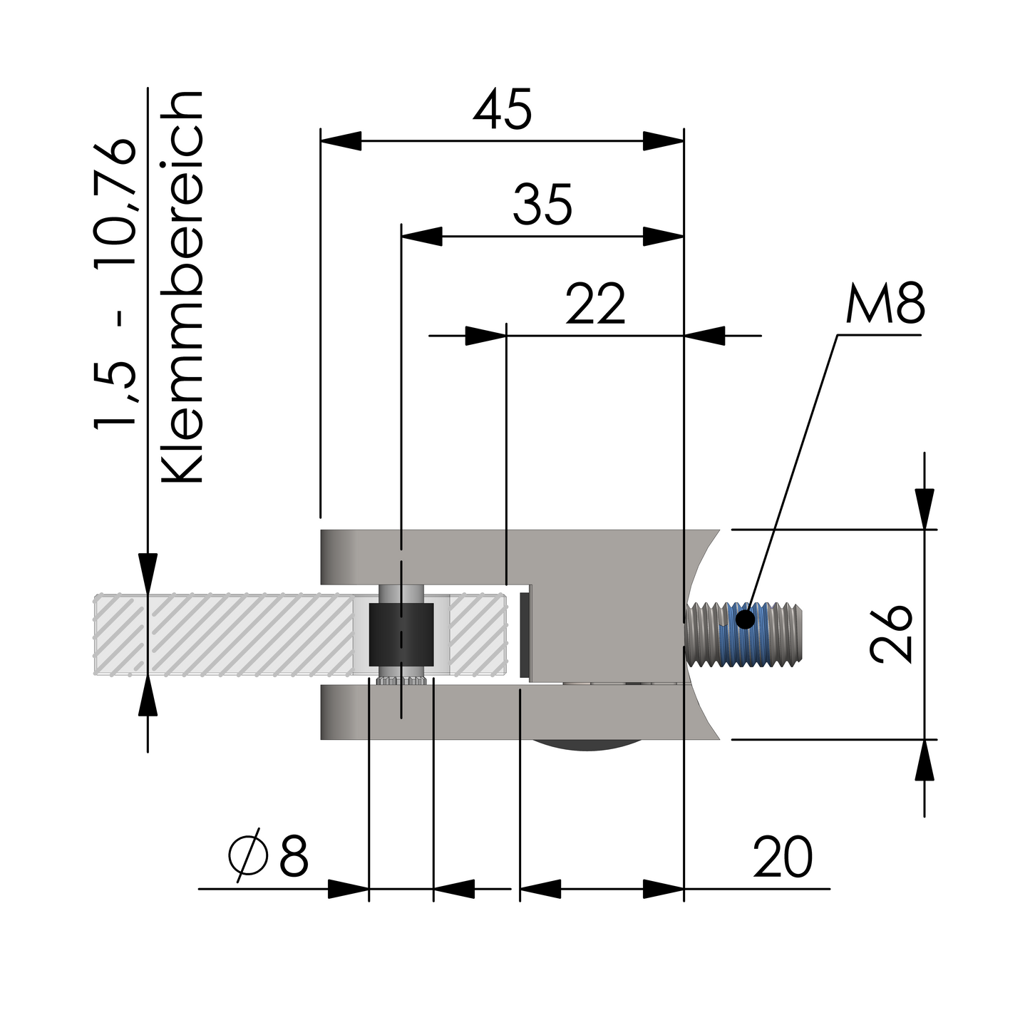 GLASKLEMME 45 x 45 x 26 mm
