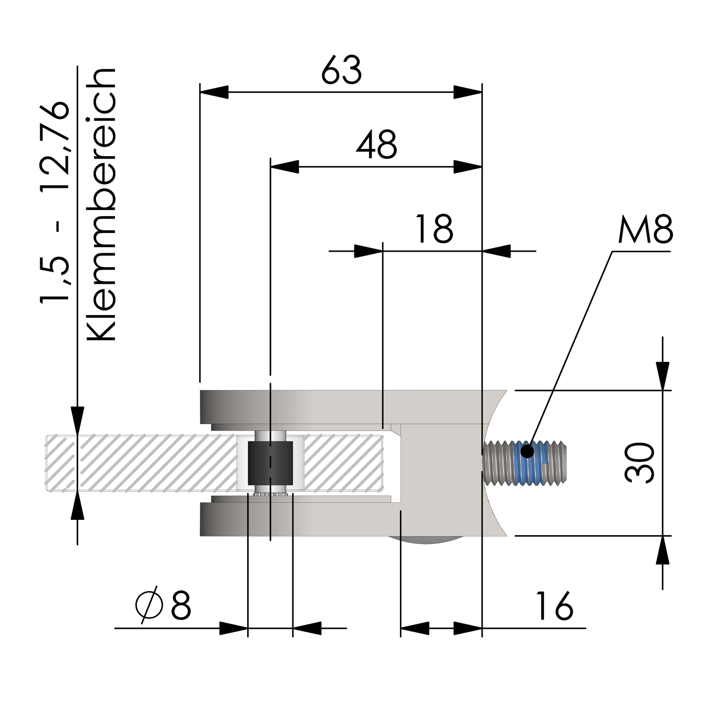 GLASKLEMME 63 x 45 x 30 mm