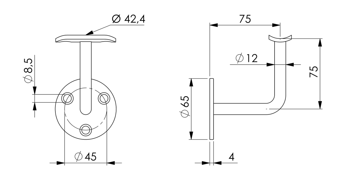 Handlaufhalter mit Anschraubplatte